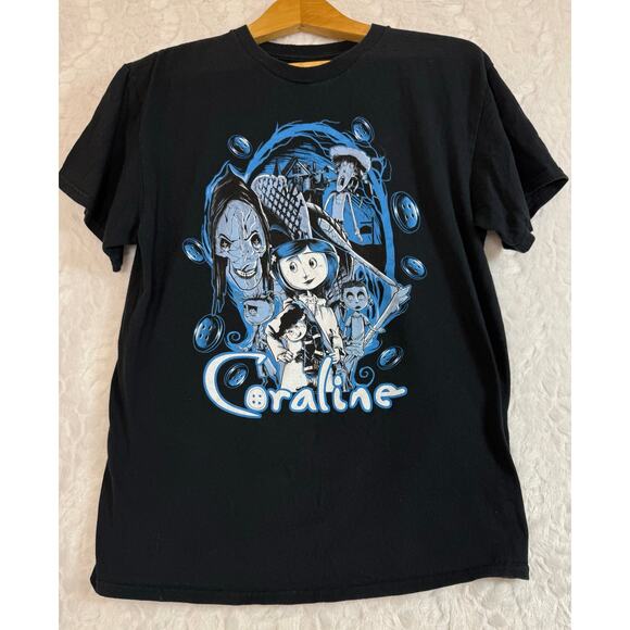 Coraline Laika T-Shirt Blue Movie Graphic Hot Topic Men’s Medium / Women’s Large - Picture 1 of 6